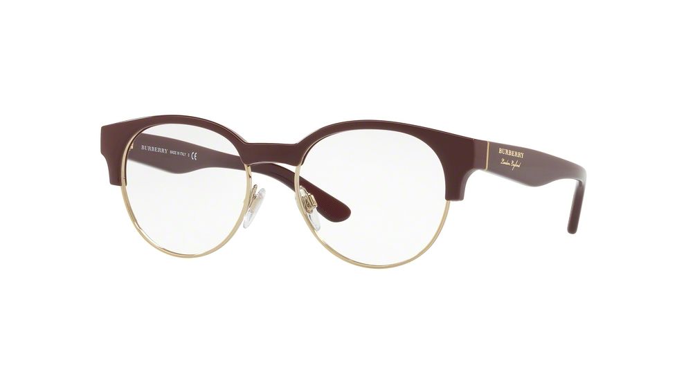 Burberry BE2261 Single Vision Prescription Eyeglasses, 50mm, Bordeaux/light Gold, BE2261-3687-50-SV