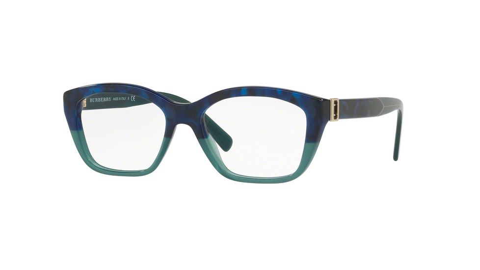 Burberry BE2265 Single Vision Prescription Eyeglasses 3677-51 - Blue Havana/green Frame