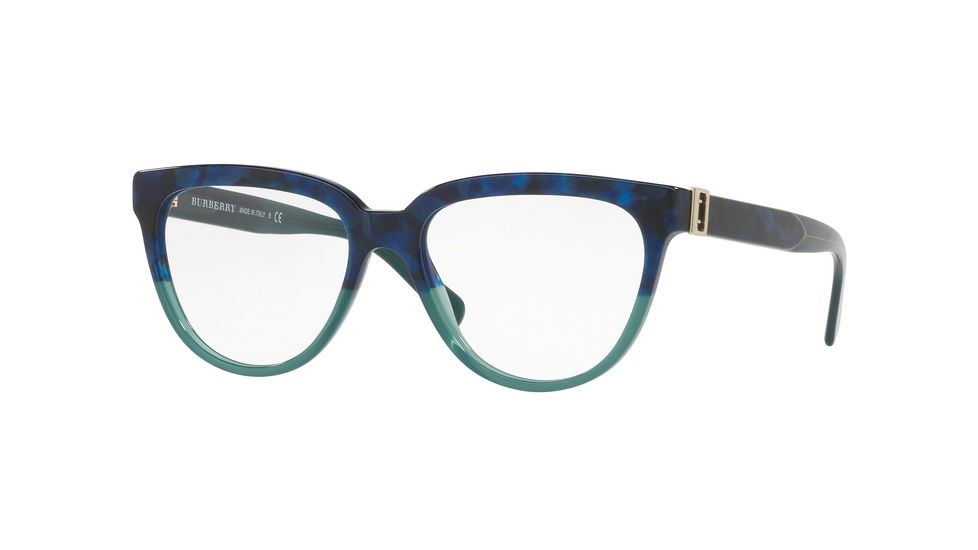 Burberry BE2268 Single Vision Prescription Eyeglasses 3677-51 - Blue Havana/green Frame