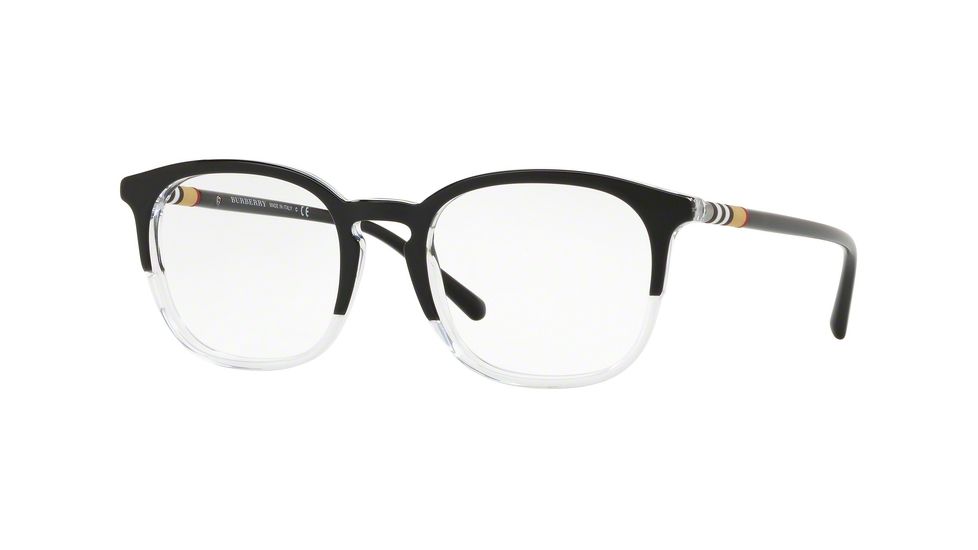 Burberry BE2272 Single Vision Prescription Eyeglasses 3029-51 - Top Black On Crystal Frame