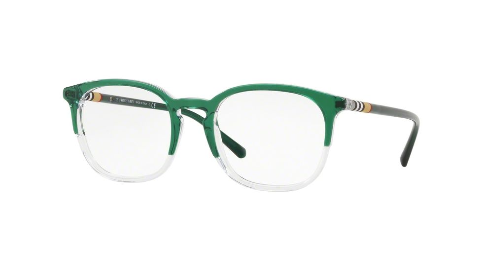 Burberry BE2272 Single Vision Prescription Eyeglasses 3718-51 - Top Green On Crystal Frame