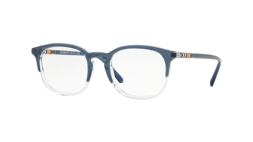 Burberry BE2272 Single Vision Prescription Eyeglasses 3719-51 - Top Blue On Crystal Frame