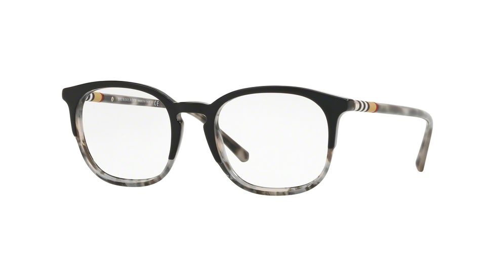 Burberry BE2272 Single Vision Prescription Eyeglasses 3720-51 - Top Black On Grey Havana Frame
