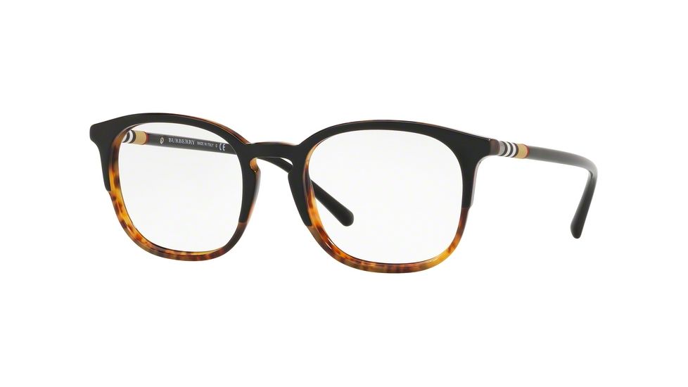 Burberry BE2272 Single Vision Prescription Eyeglasses, 51mm, Top Black On Havana, BE2272-3721-51-SV