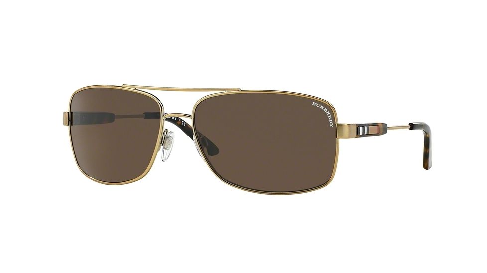 Burberry BE3074 Single Vision Prescription Sunglasses BE3074-116773-63 - Lens Diameter 63 mm, Frame Color Brushed Burberry Gold