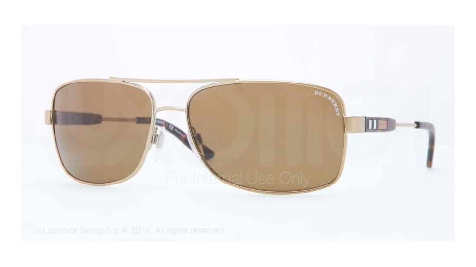 Burberry BE3074 Single Vision Prescription Sunglasses BE3074-116783-63 - Lens Diameter 63 mm, Frame Color Brushed Burberry Gold