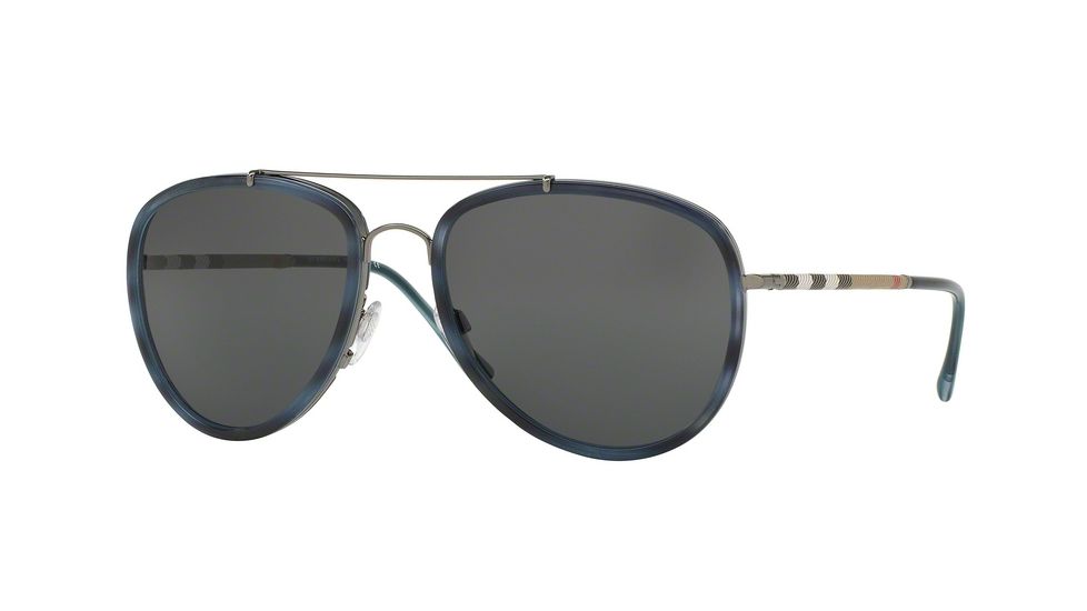 Burberry BE3090Q Single Vision Prescription Sunglasses BE3090Q-100887-58 - Lens Diameter 58 mm, Frame Color Brushed Gunmetal/blue Havana