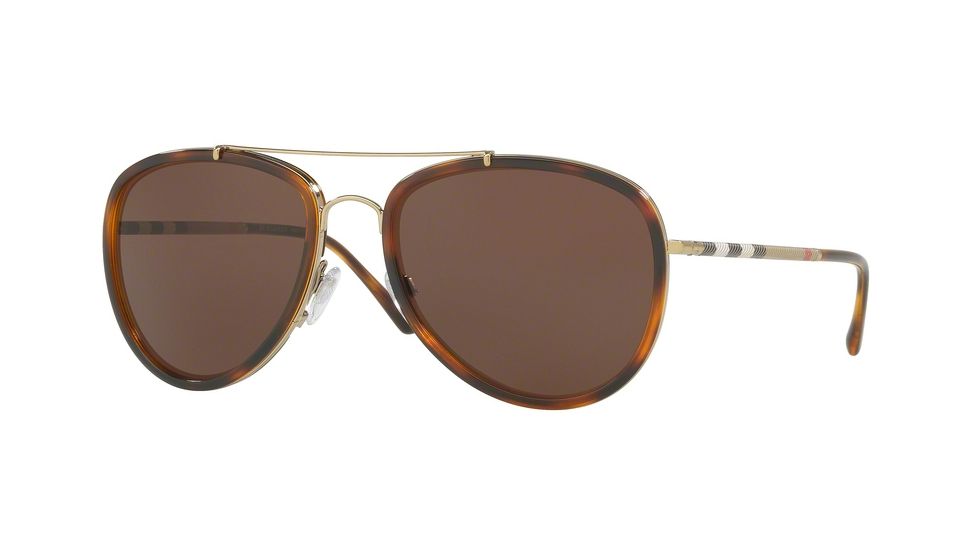 Burberry BE3090Q Single Vision Prescription Sunglasses BE3090Q-116773-58 - Lens Diameter 58 mm, Frame Color Brushed Lt Gold/lt Havana