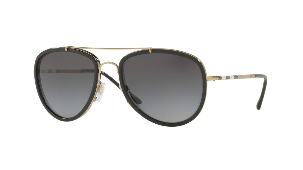 Burberry BE3090Q Single Vision Prescription Sunglasses BE3090Q-1167T3-58 - Lens Diameter 58 mm, Frame Color Brushed Light Gold/black