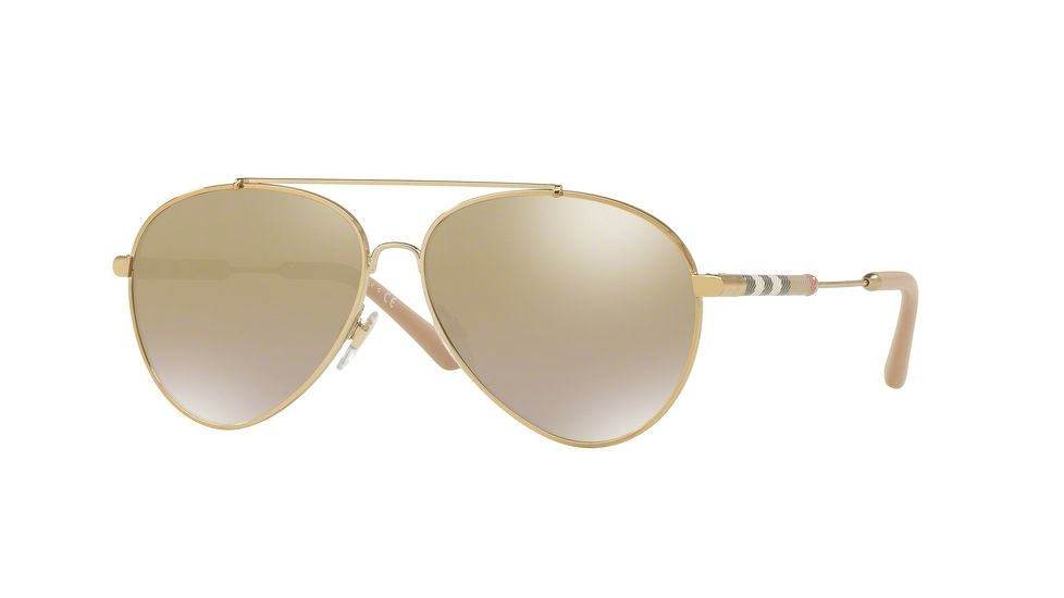 Burberry BE3092Q Single Vision Prescription Sunglasses BE3092Q-11456E-57 - Lens Diameter 57 mm, Frame Color Light Gold