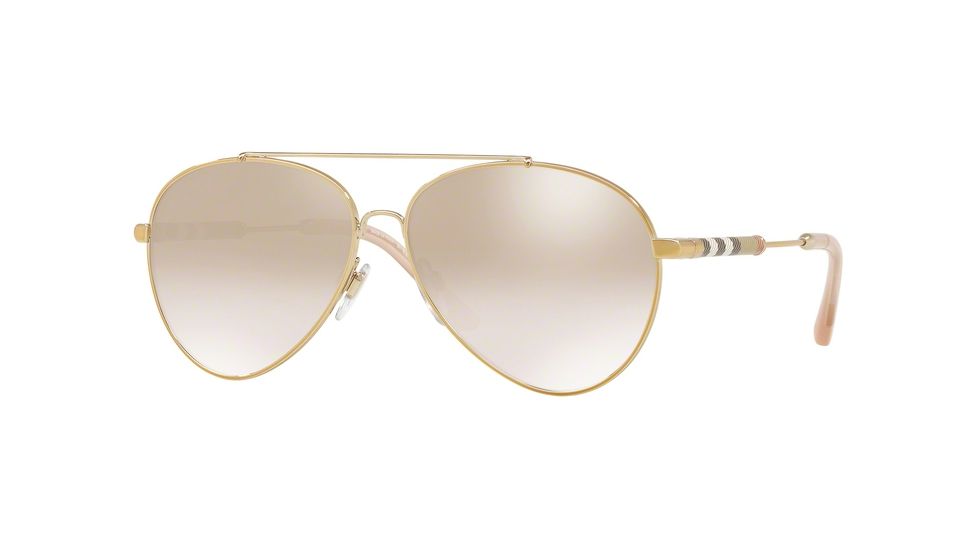 Burberry BE3092Q Single Vision Prescription Sunglasses BE3092Q-11457I-57 - Lens Diameter 57 mm, Frame Color Light Gold