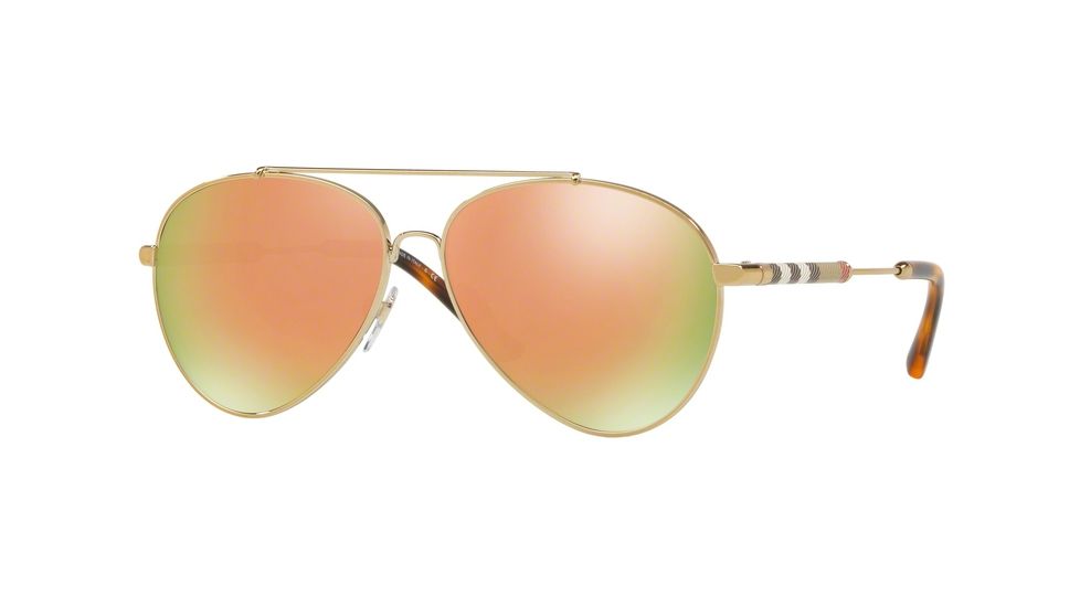 Burberry BE3092Q Single Vision Prescription Sunglasses, 57mm, Brushed Light Gold, BE3092Q-11674Z-57-SV