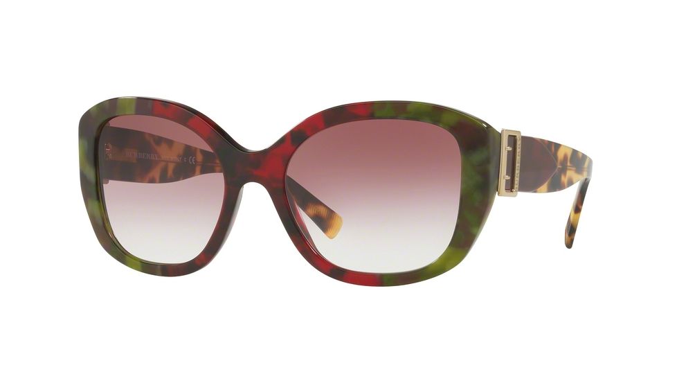 Burberry BE4248 Single Vision Prescription Sunglasses BE4248-36388H-57 - Lens Diameter 57 mm, Frame Color Havana Green/bordeaux/green