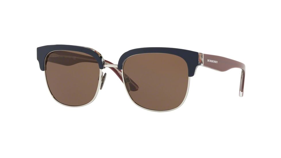 Burberry BE4272 Prescription Sunglasses BE4272-373673-53 - Lens Diameter 53 mm, Frame Color Top Blue On Check/Silver