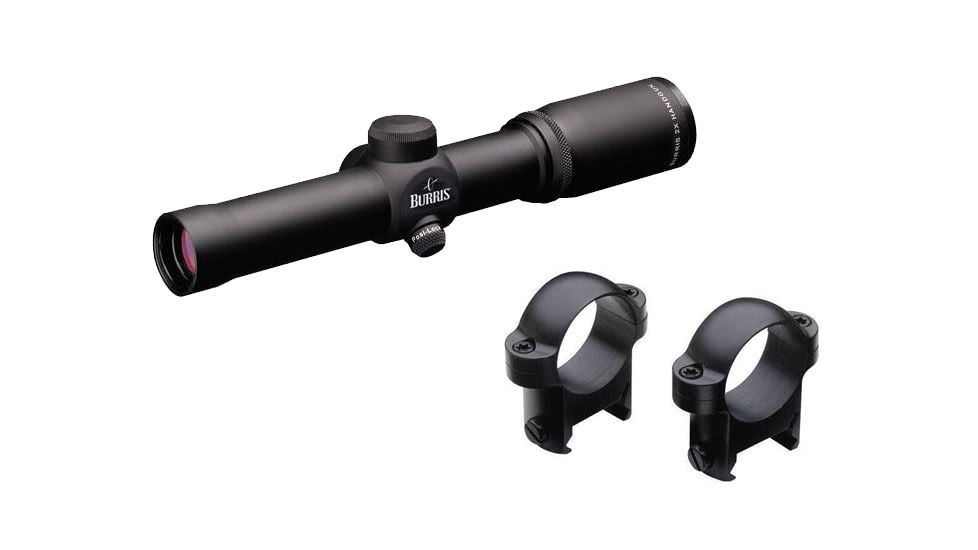 Burris Handgun 2x20mm Rifle Scope, 1in Tube, Second Focal Plane, Non-Illuminated Plex Reticle, MOA Adjustment, w/ Burris Zee 1in Steel Rifle Scope Rings Rings, Low, Black, Matte, 200218-KIT1