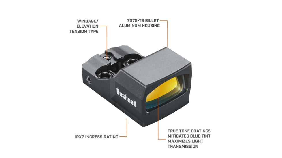 Bushnell 1x21 RXU-200 Ultra-Compact Reflex Sight, 6 MOA Dot, 25 yds, Box, Black, RXU200