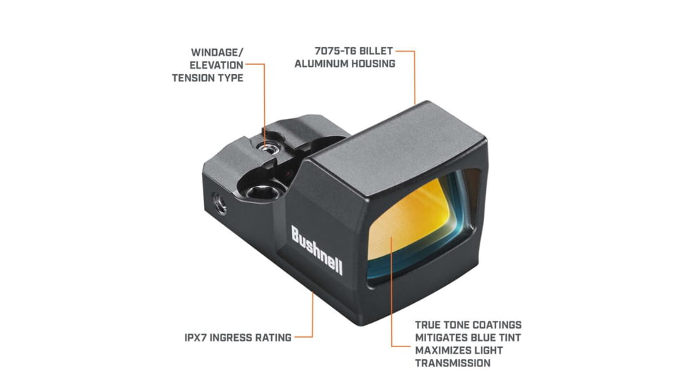 Bushnell 1x21mm RXC-200 Compact Reflex Sight, 6 MOA Dot, 25 yds, Black, RXC200