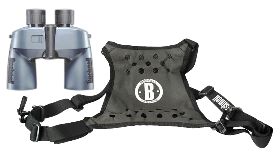 Bushnell Marine Porro Prism Binoculars, 7x50mm, BAK-4, Digital Compass, Black w/ Bushnell Deluxe Binocular Harness Strap, 137570-KIT1
