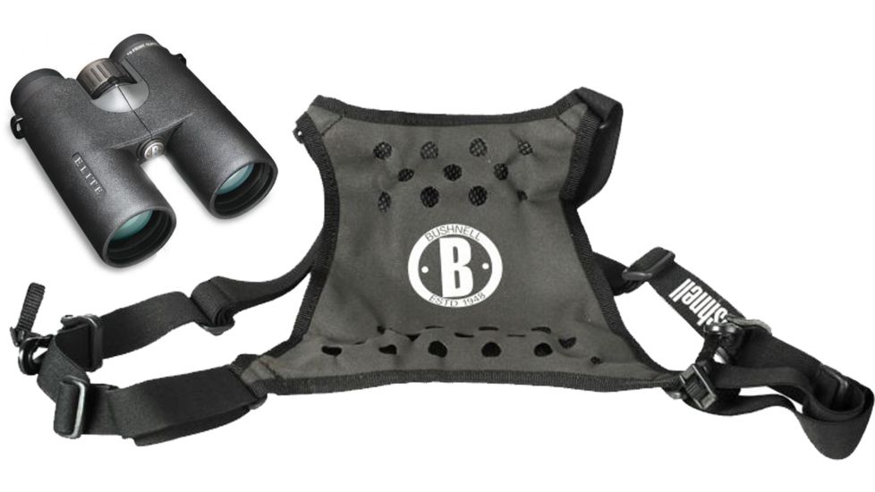 Bushnell 8x42mm Elite E2 Roof Prism Binoculars, Matte Black w/ ED Glass and Bushnell Deluxe Binocular Harness Strap, 628042ED-KIT1