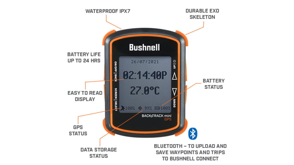 Bushnell BackTrack Mini GPS Trip Navigation, 128x128, Black, GPSBTM
