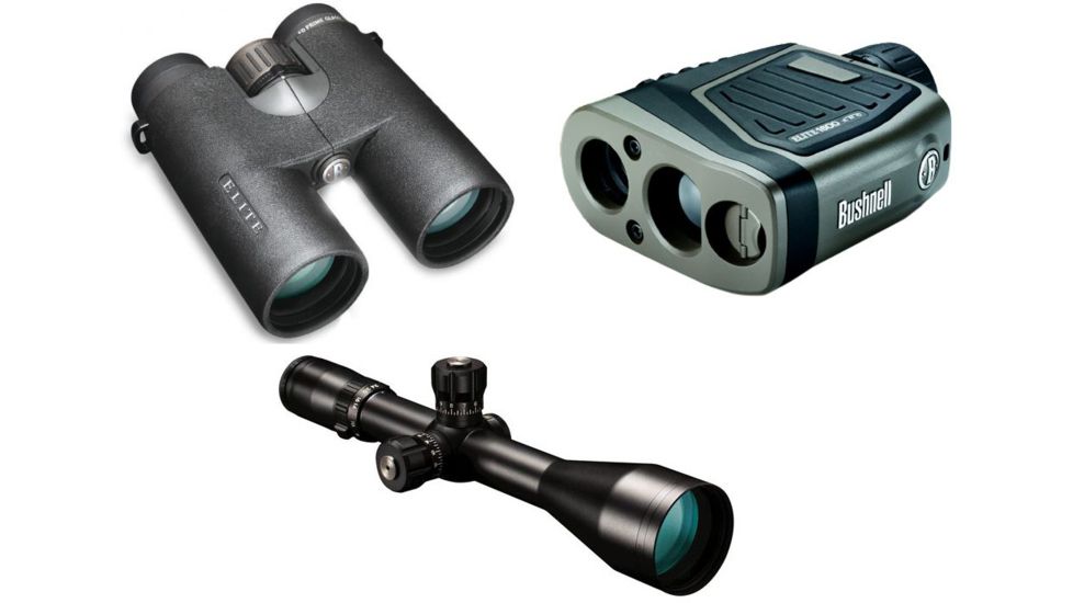 Bushnell Elite Package - Bushnell Elite Tactical 6-24x50 MilDot Reticle Waterproof Rifle Scope, Matte Black ET6245 w/ Bushnell Elite Rangefinder 205110 and Binocular 620142ED