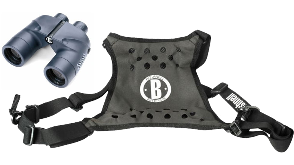 Bushnell Marine Porro Prism Rangefinder Binoculars, 7x50mm, BAK-4, Black w/ Bushnell Deluxe Binocular Harness Strap, 137500-KIT1