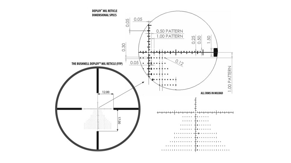 Bushnell Nitro Rifle Scope, 2.5-10x44mm, First Focal Plane, Deploy MIL Reticle, Black, RN2104BF2