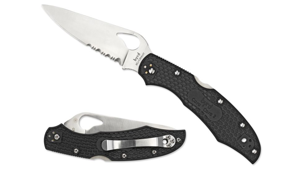 Byrd Cara Cara2 Folding Knife - Stainless Steel Blade, Black FRN Handle, Partially Serrated