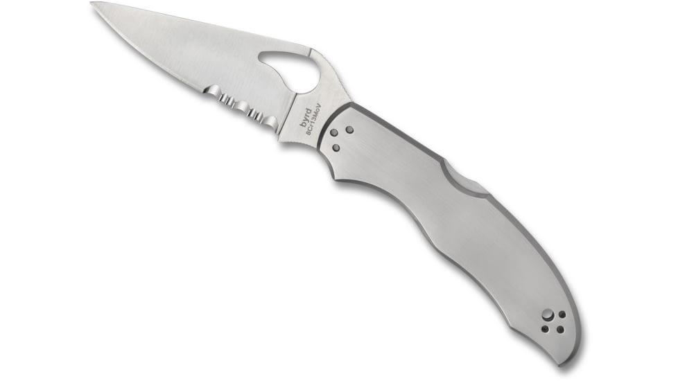 Byrd by Spyderco Harrier 2 Folding Knife, 3.36 in, Partially Serrated Blade, Stainless Steel Handle, BY01PS2