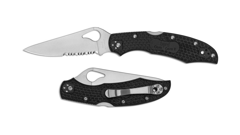Byrd by Spyderco Harrier 2 Folding Knife, 3.36 in, Combination Blade, Black FRN Handle, BY01PSBK2
