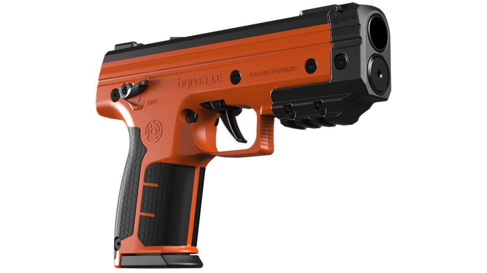 Byrna Technologies Le Pistol Pepper .68 Caliber Kit w/White Dot Sight, 7-Round Capacity, 340 f-p-s, 12g CO2, CA Security Certified, Orange, LK68300-1-ORN-PEPPER