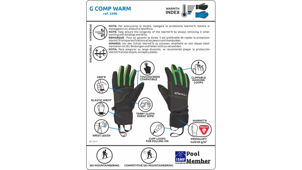 C.A.M.P. G Comp Warm Gloves, Black/Green, 3XL, 3396XXXL