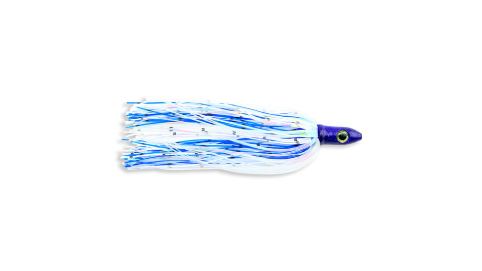 C&amp;H Lures Mahi Buster Bling 1oz, 6in, 1oz, Blue Silver Glitter Head, Blue/White/Pearl Disco Holographic Skirt, CH-MB01-1