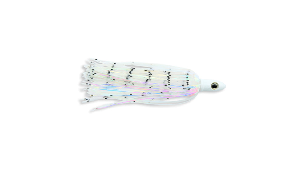 C&amp;H Lures Mahi Buster Bling 1oz, 6in, 1oz, White Silver Glitter Head, Clear/Pearl Disco Holographic Skirt, CH-MB04-1