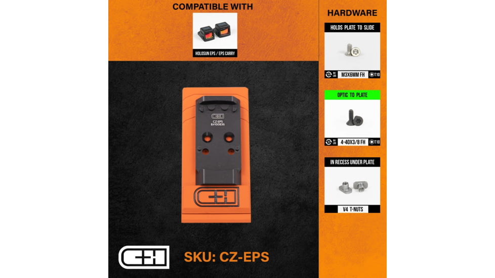 C&amp;H Precision Weapons Optics Adapter Plate, Cz P-10 V4 Mil/Leo, Anodized, Black, CZ-EPS