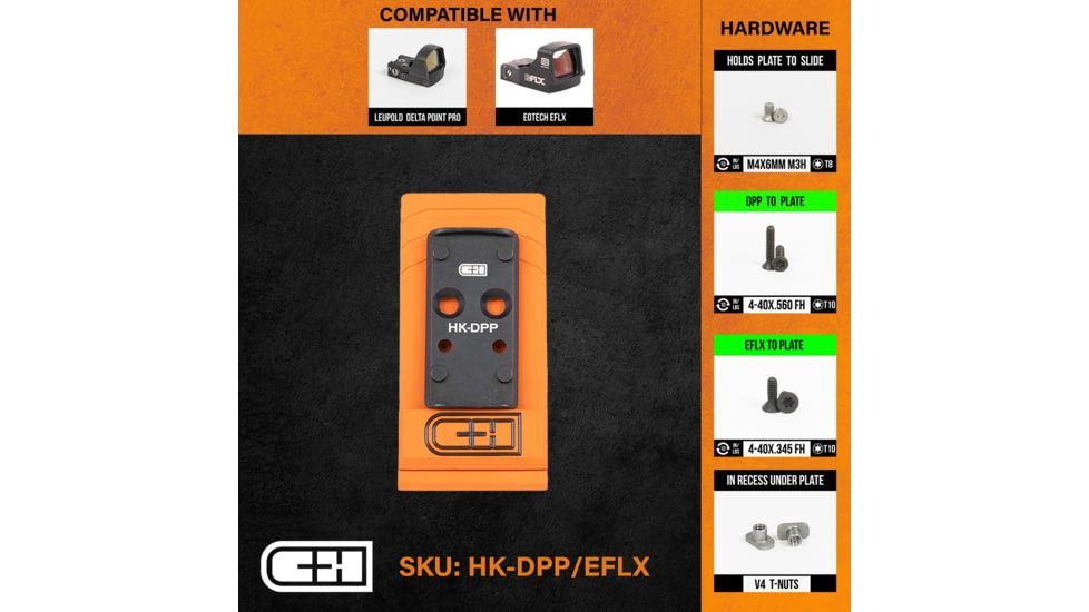 C&amp;H Precision Weapons Optics Adapter Plate, Hk 2020 Vp9 V4 Mil/leo, Leupold Delta Point Pro, HK-DPPEFLX