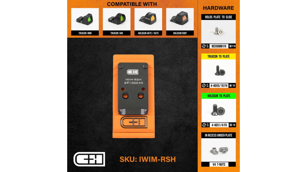 C&amp;H Precision Weapons Optics Adapter Plate, Iwi Masada, Trijicon RMR/SRO, IWIM-RSH