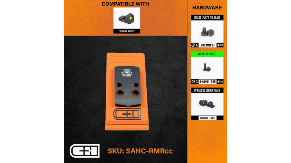 C&amp;H Precision Weapons Optics Adapter Plate, Springfield Hellcat w/RMSc Footprint, Trijicon RMRcc, SAHC-RMRCC