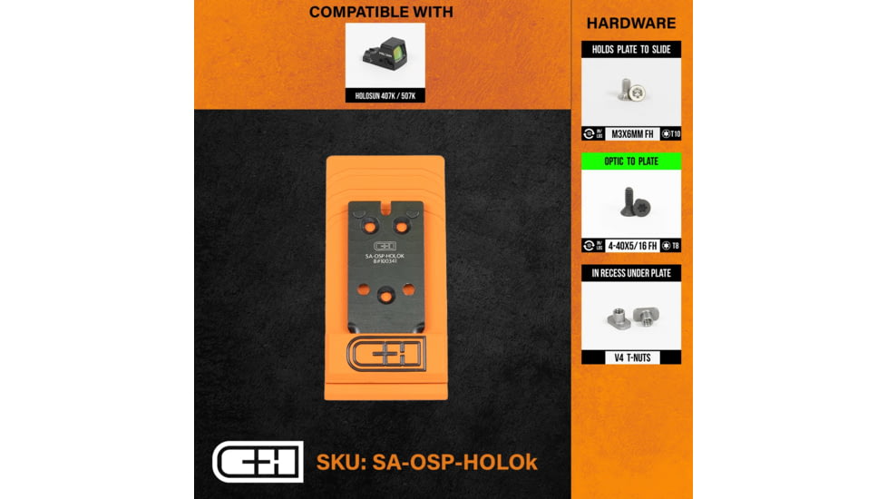 C&amp;H Precision Weapons Optics Adapter Plate Springfield Xdm Osp, Holosun 407K/507K, SA-OSP-HOLOK