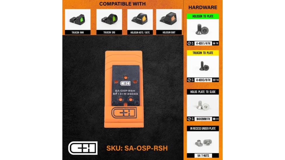 C&amp;H Precision Weapons Optics Adapter Plate Springfield Xdm Osp, Trijicon RMRcc, SA-OSP-RSH
