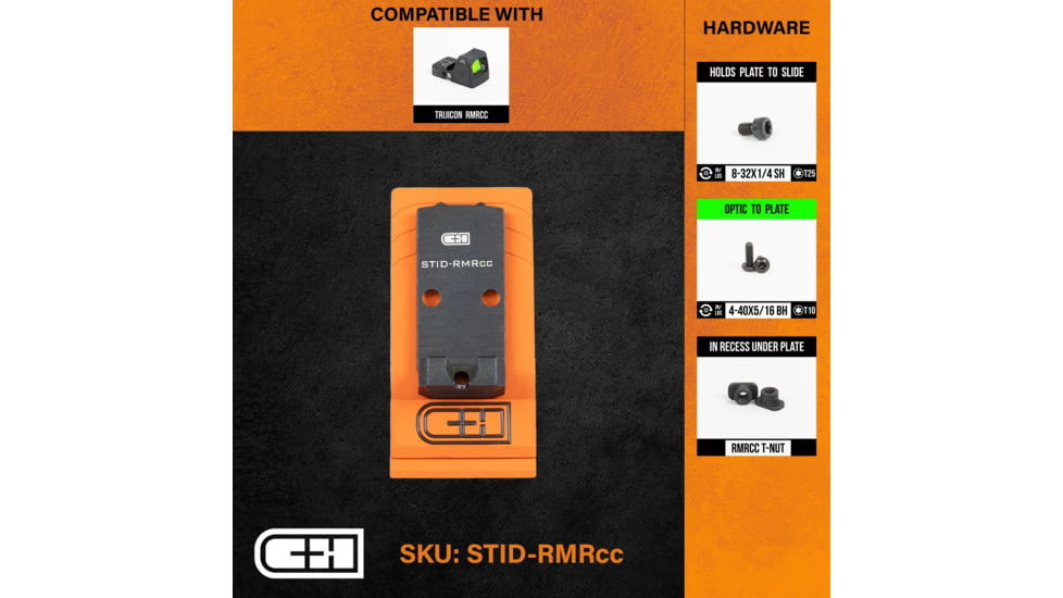 C&amp;H Precision Weapons Optics Adapter Plate Staccato Duo Low Witness, Steel, Trijicon RMRcc, STID-RMRCC