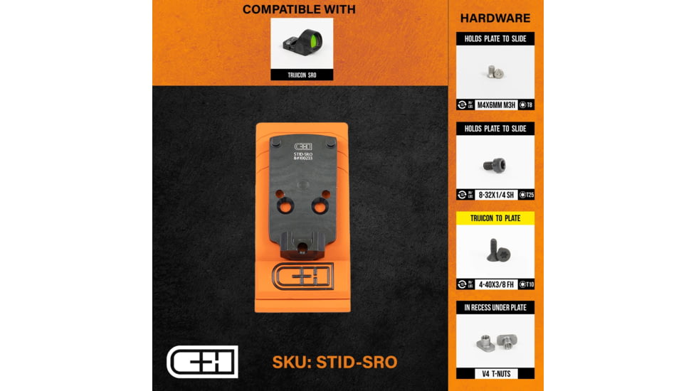 C&amp;H Precision Weapons Optics Adapter Plate Staccato Duo Low Witness, Aluminum, Trijicon SRO, STID-SRO