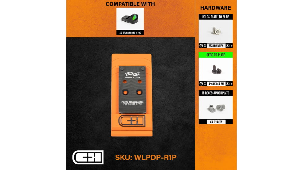 C&amp;H Precision Weapons Optics Adapter Plate Walther Defense Pdp 1.0, Sig Romeo1 Pro, WLPDP-R1P