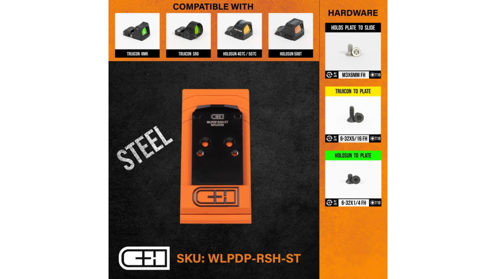 C&amp;H Precision Weapons Optics Adapter Plate Walther Defense Pdp 1.0, Trijicon RMR/SRO, WLPDP-RSH-ST