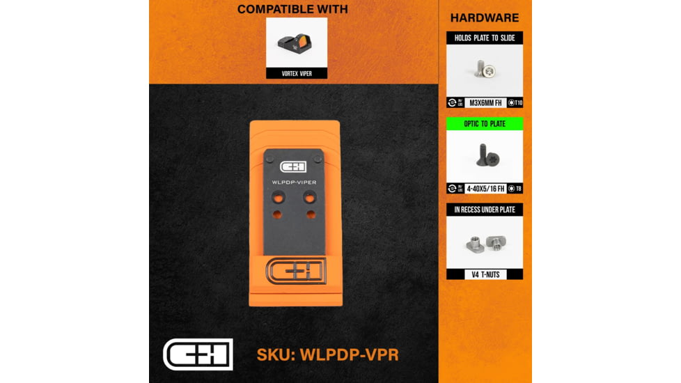 C&amp;H Precision Weapons Optics Adapter Plate Walther Defense Pdp 1.0, Vortex Viper, WLPDP-VPR