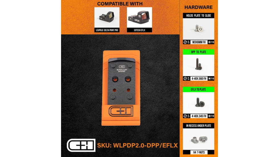 C&amp;H Precision Weapons Optics Adapter Plate Walther Defense Pdp 2.0, Leupold Delta Point Pro, WLPDP20-DPPEFLX