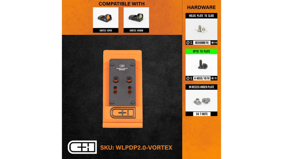 C&amp;H Precision Weapons Optics Adapter Plate Walther Defense Pdp 2.0, Vortex Viper, WLPDP20-VORTEX
