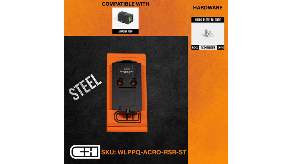 C&amp;H Precision Weapons Optics Adapter Plate Walther PPQ/Q4/Q5, Aimpoint ACRO - Rear Sight Rear, WLPPQ-ACRO-RSR-ST