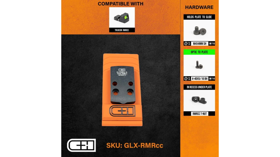 C&amp;H Precision Weapons V4 MIL/LEO Adapter Plate, Glock 43X/48 MOS, Trijicon RMRcc, Black, GLX-RMRcc