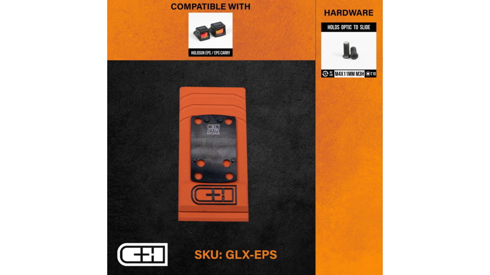 C&amp;H Precision Weapons V4 MIL/LEO Adapter Plate, Glock 43X/MOS, Holosun EPS/EPS Carry, Black, GLX-EPS